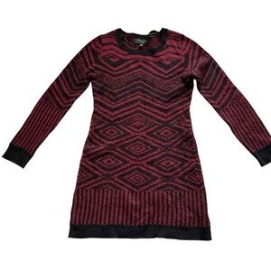 Romeo & Juliet couture crewneck sweater dress burgundy black knit mid length